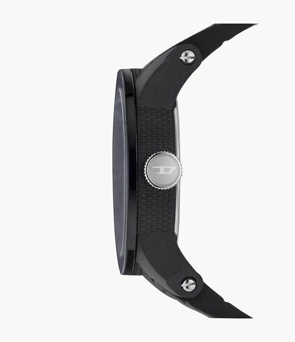 Diesel Double Down 44 Three-Hand Black Silicone Watch
