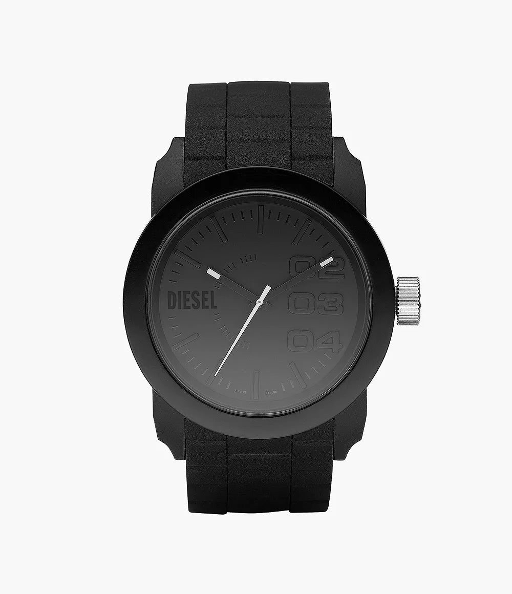 Diesel Double Down 44 Three-Hand Black Silicone Watch