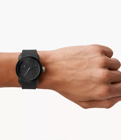 Diesel Double Down 44 Three-Hand Black Silicone Watch