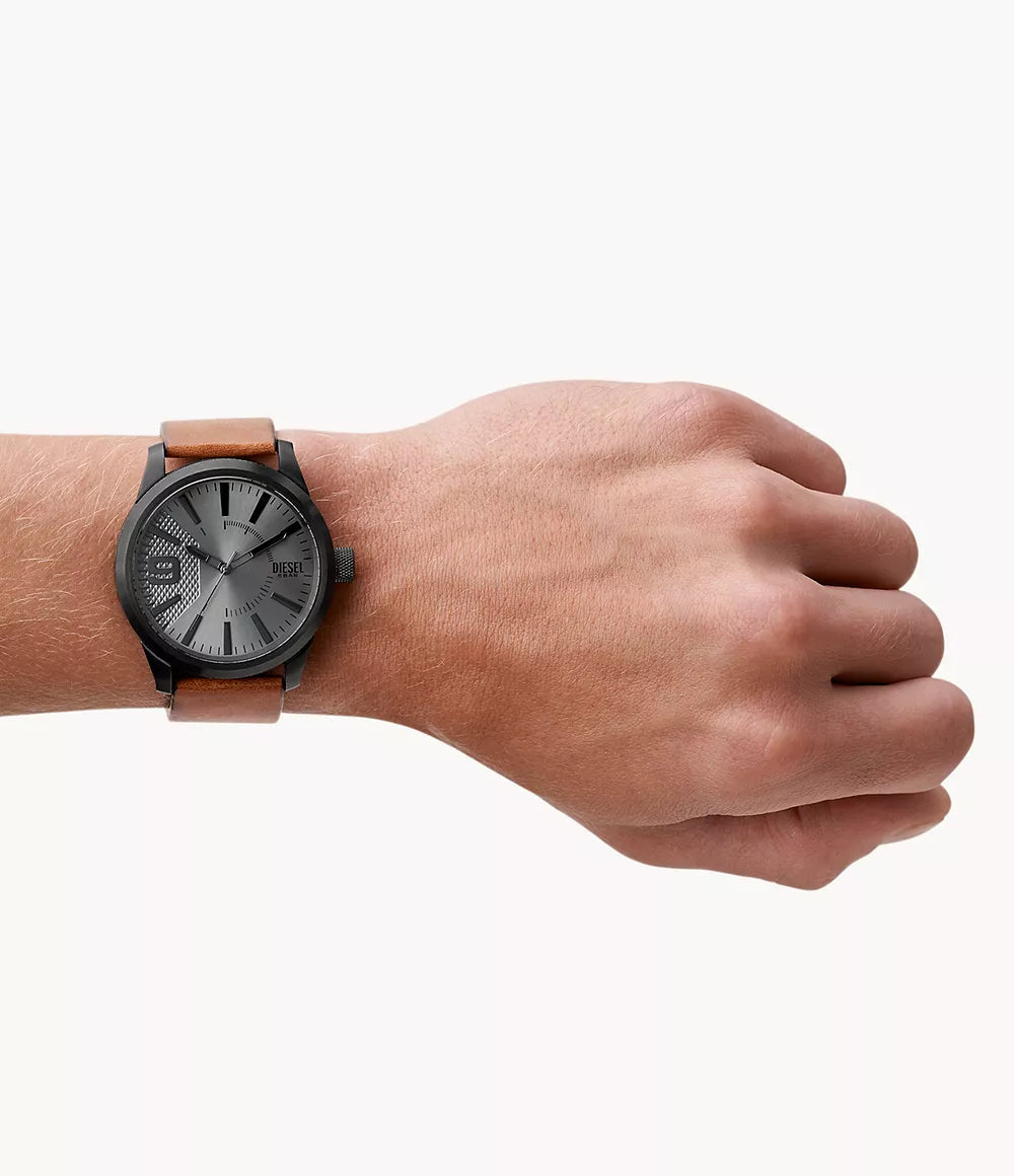 Diesel Men's Rasp Three-Hand Brown Leather Watch