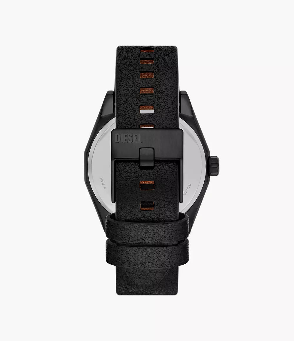Diesel Scraper Three-Hand Black Leather Watch