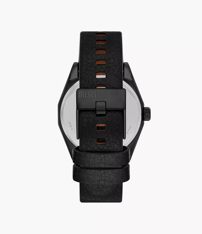 Diesel Scraper Three-Hand Black Leather Watch