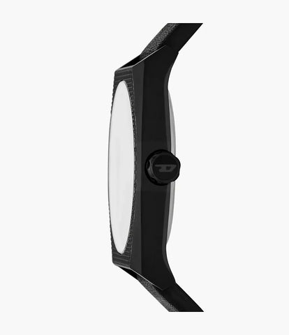 Diesel Scraper Three-Hand Black Leather Watch