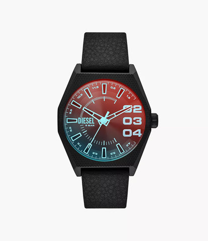 Diesel Scraper Three-Hand Black Leather Watch