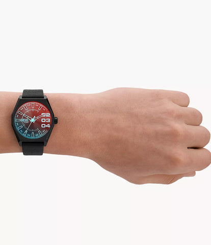 Diesel Scraper Three-Hand Black Leather Watch