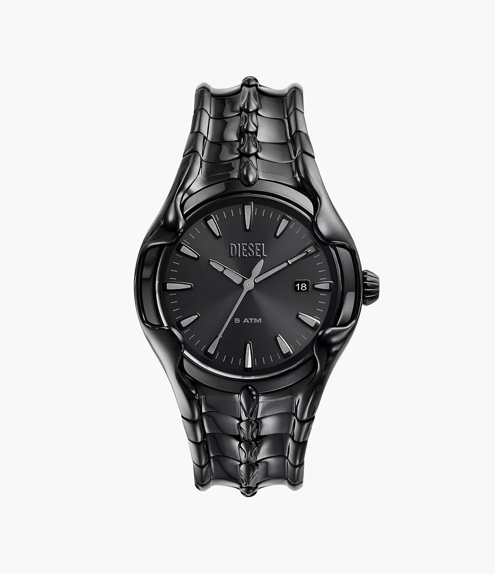 Diesel Vert Three-Hand Date Black Stainless Steel Watch