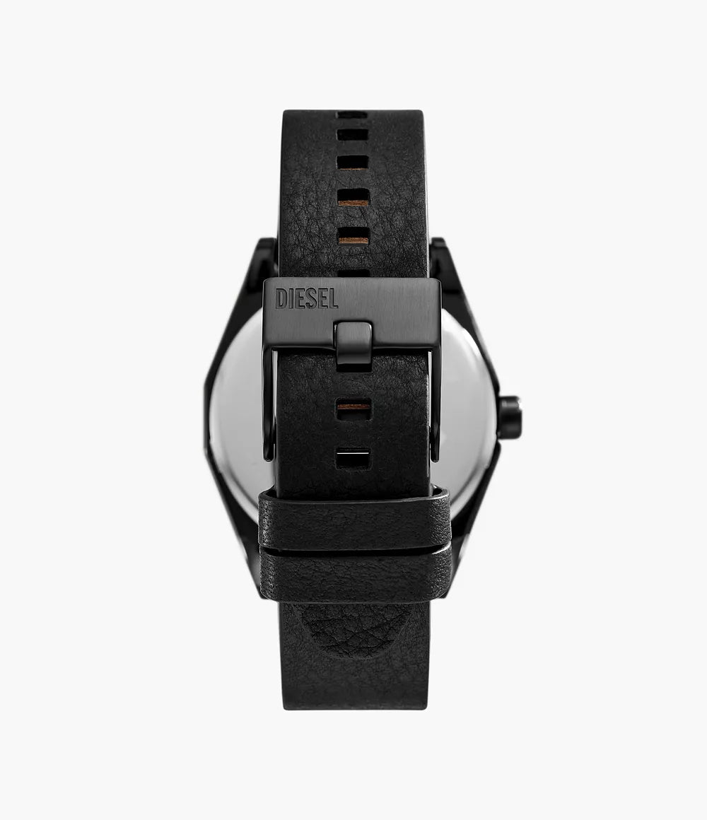 Diesel Scraper Three-Hand Black Leather Watch and Bracelet Set