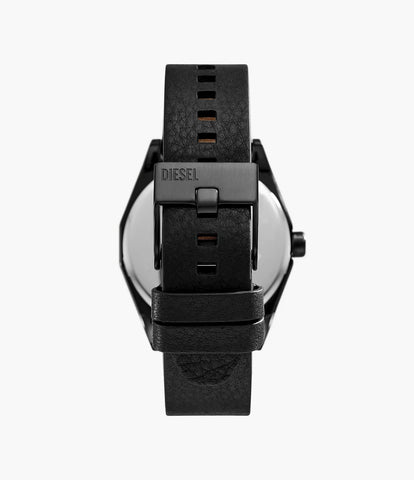 Diesel Scraper Three-Hand Black Leather Watch and Bracelet Set