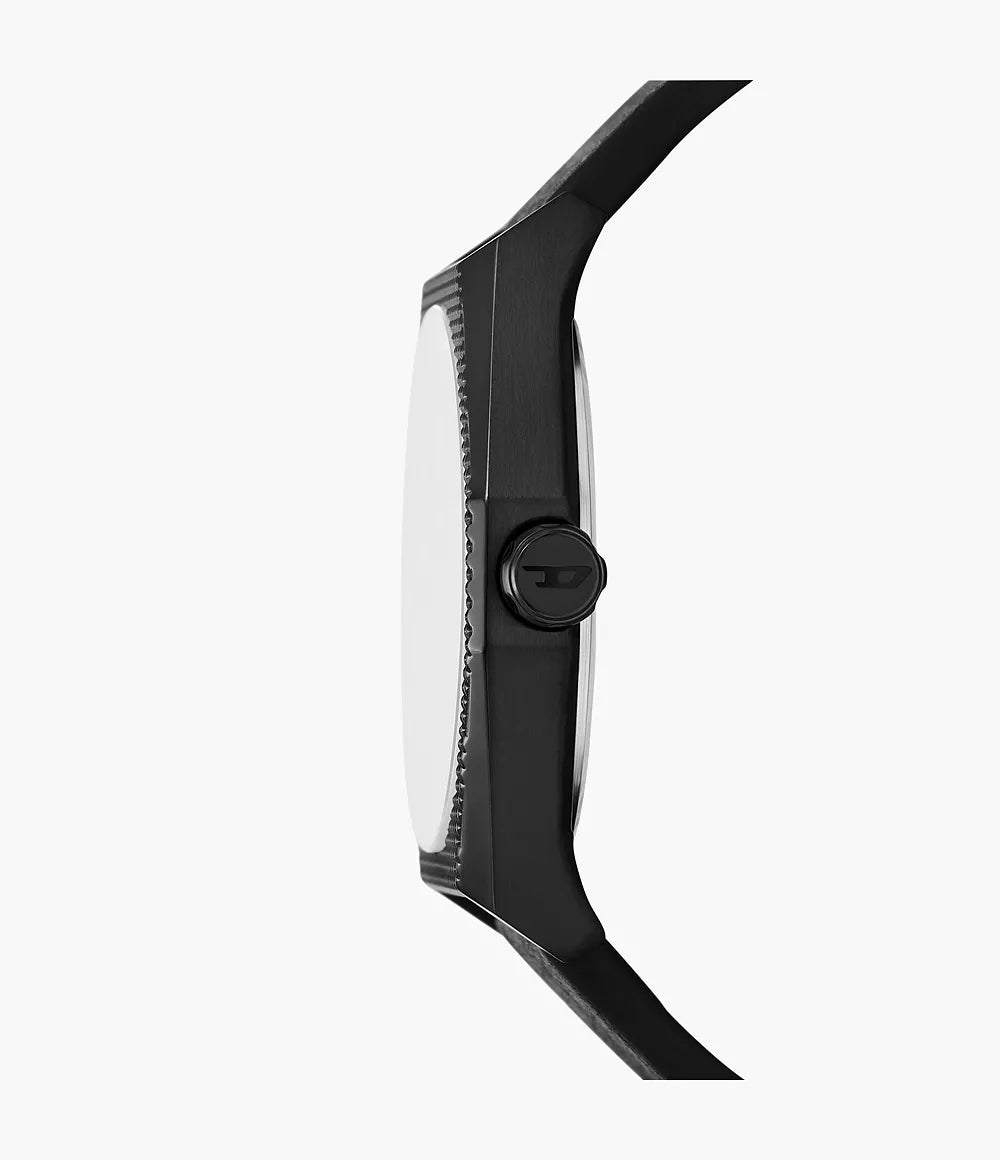 Diesel Scraper Three-Hand Black Leather Watch and Bracelet Set