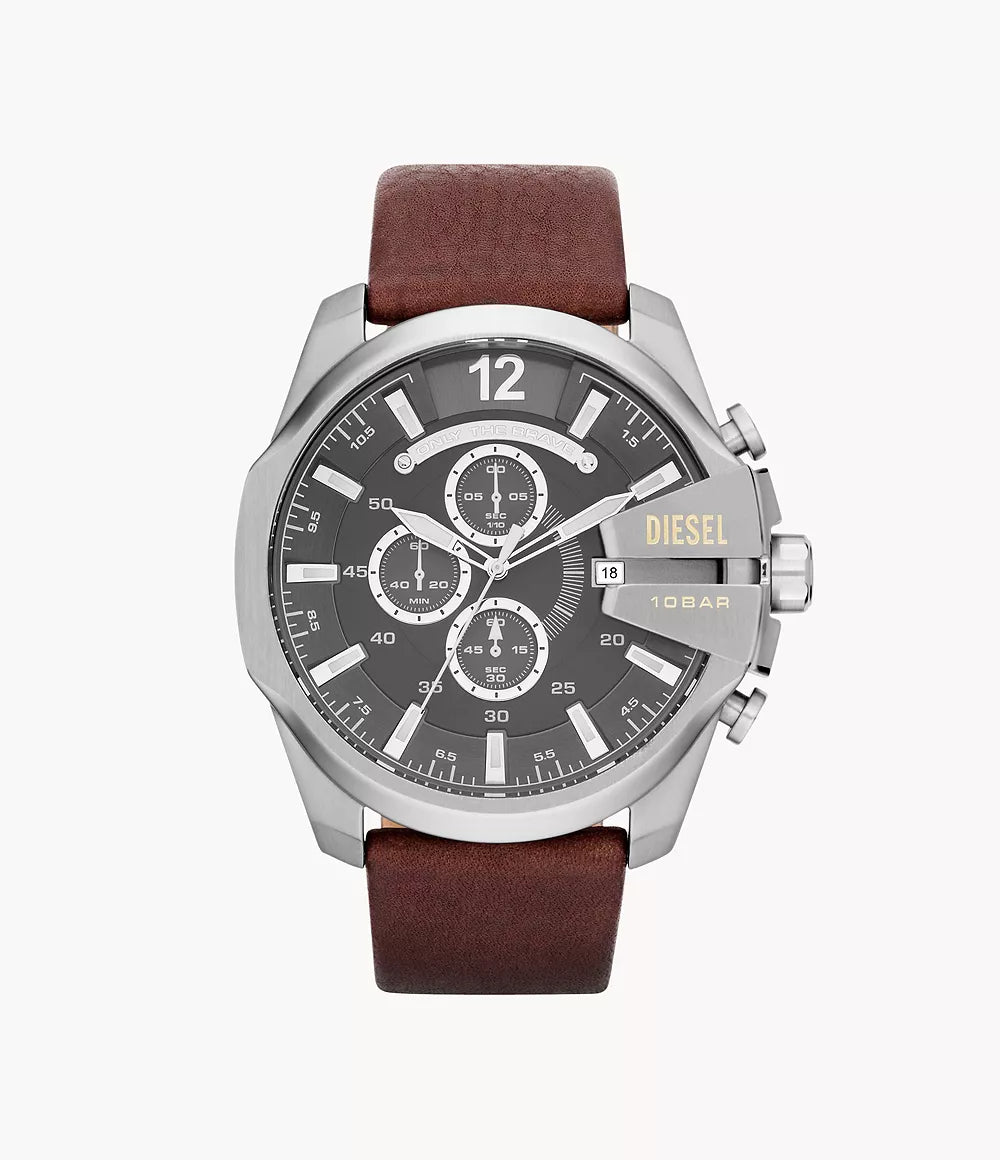 Diesel Men's Mega Chief Chronograph Brown Leather Watch