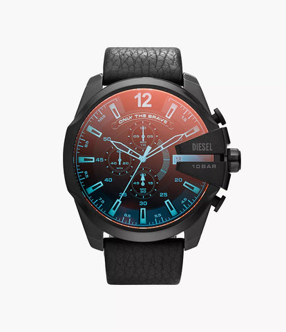Diesel Men's Mega Chief Chronograph Black Leather Watch