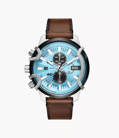Diesel Griffed Chronograph Brown Leather Watch