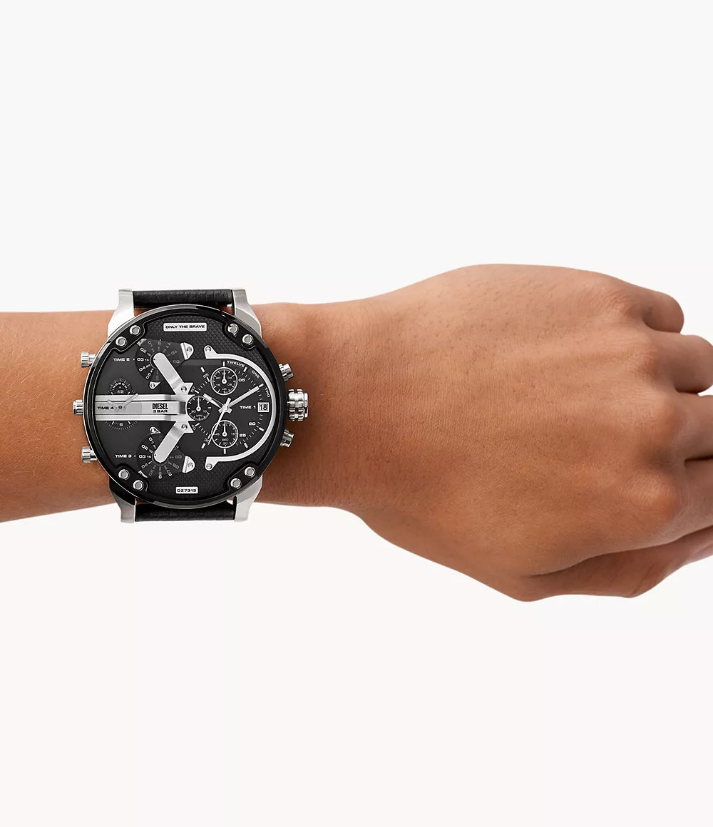 Diesel Men's Mr. Daddy 2.0 Multifunction Black Leather Watch