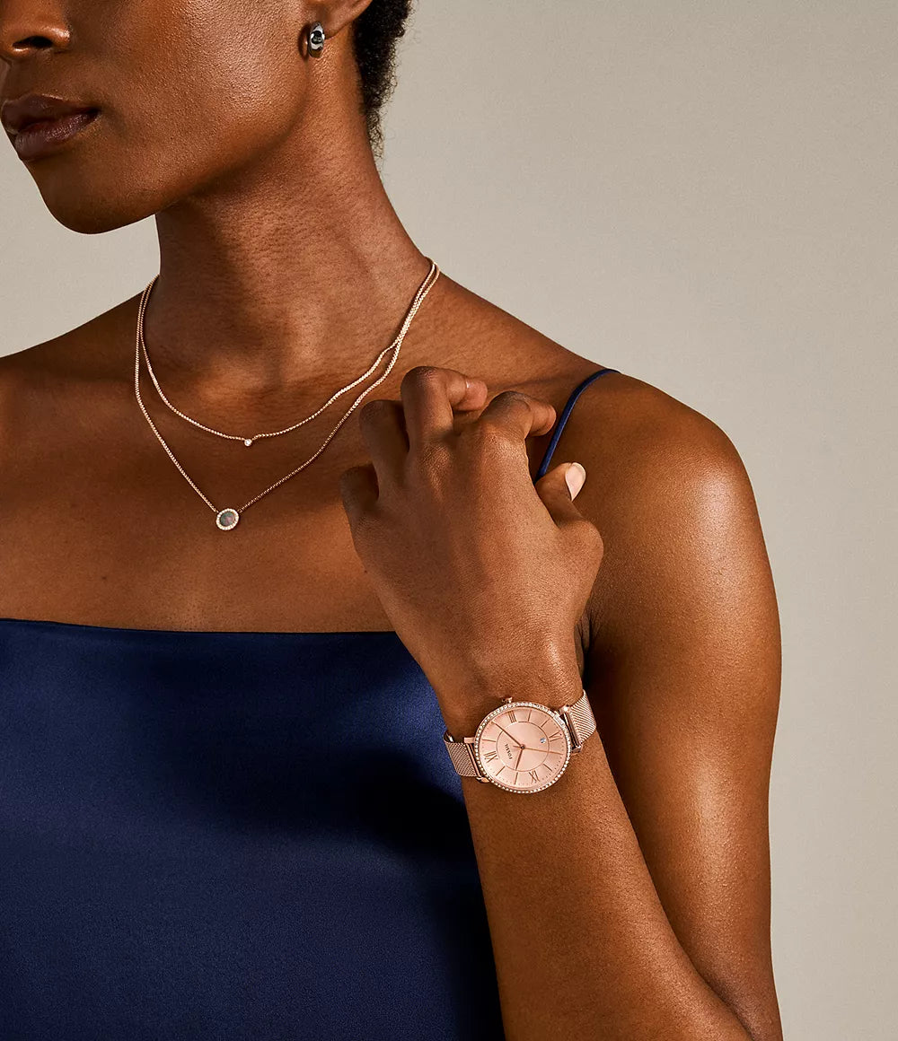 Fossil - Jacqueline Three-Hand Date Rose Gold-Tone Stainless Steel Women's Watch