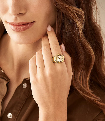 Fossil - Watch Ring Two-Hand Gold-Tone Stainless Steel - Gold