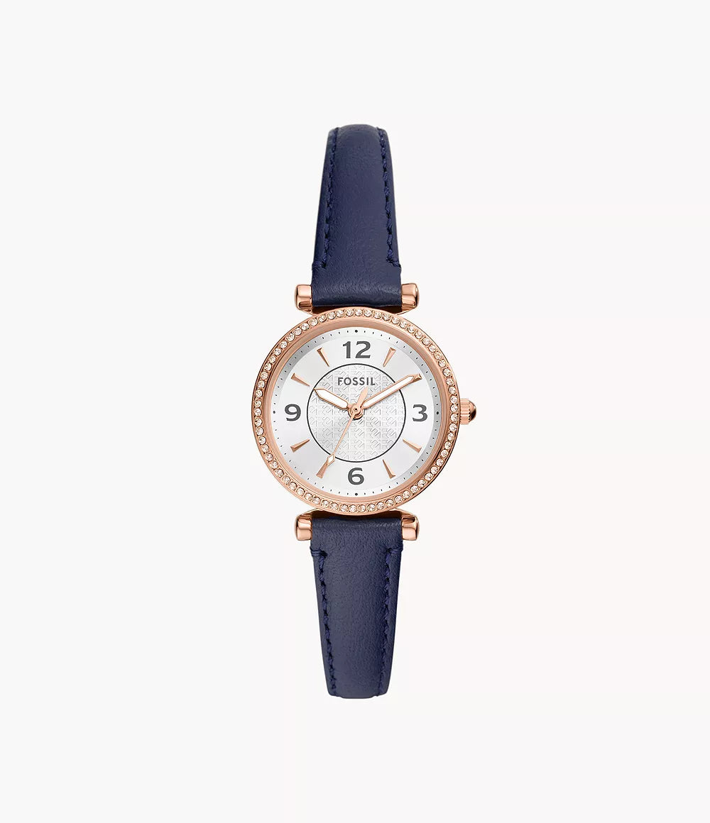 Fossil - Carlie Three-Hand Navy LiteHide™ Leather Watch