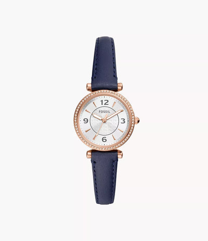 Fossil - Carlie Three-Hand Navy LiteHide™ Leather Watch