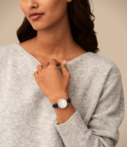 Fossil - Carlie Three-Hand Navy LiteHide™ Leather Watch