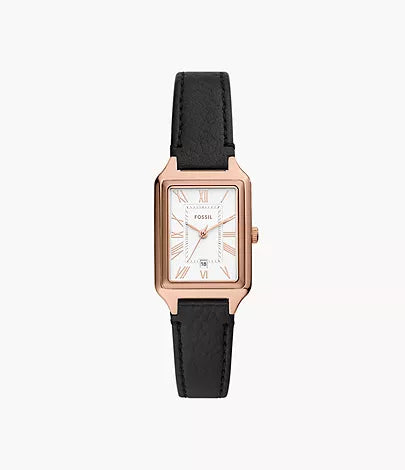 Fossil - Raquel Three-Hand Date Black LiteHide™ Leather Watch