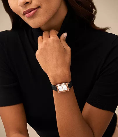 Fossil - Raquel Three-Hand Date Black LiteHide™ Leather Watch