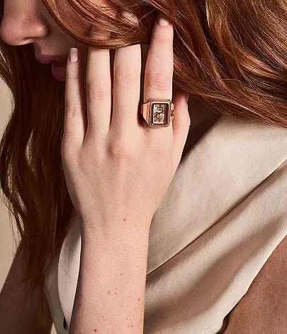 Fossil - Raquel Watch Ring Two-Hand Rose Gold-Tone Stainless Steel