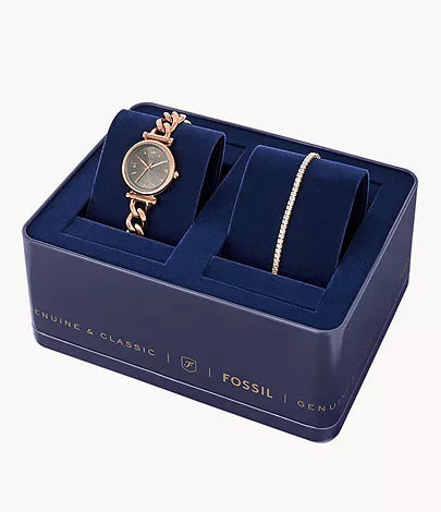 Fossil - Carlie Three-Hand Rose Gold-Tone Stainless Steel Watch and Bracelet Set