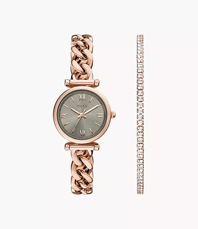 Fossil - Carlie Three-Hand Rose Gold-Tone Stainless Steel Watch and Bracelet Set