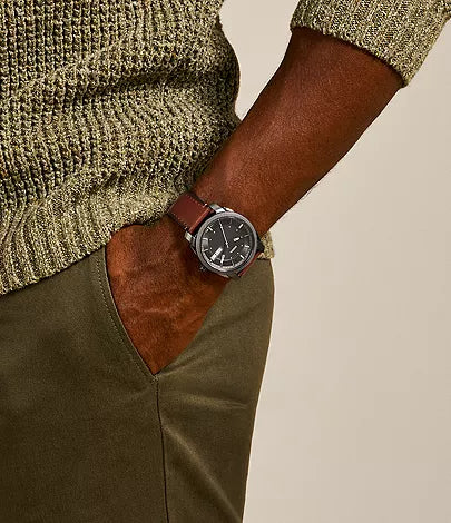 Fossil - Machine Three-Hand Date Brown Leather Watch