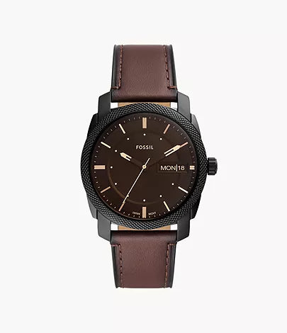 Fossil - Machine Three-Hand Date Brown Leather Watch