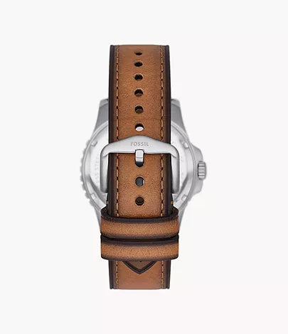 Fossil - Blue Dive Three-Hand Date Tan LiteHide™ Leather Watch