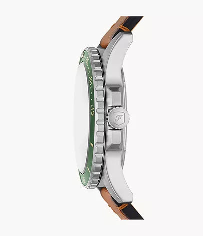 Fossil - Blue Dive Three-Hand Date Tan LiteHide™ Leather Watch