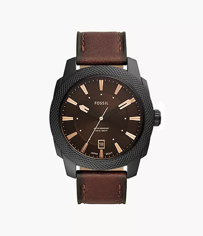 Fossil - Machine Three-Hand Date Dark Brown LiteHide™ Leather Watch