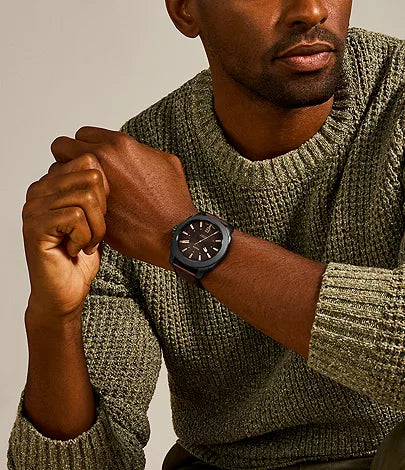 Fossil - Machine Three-Hand Date Dark Brown LiteHide™ Leather Watch