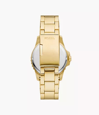 Fossil - Blue Dive Three-Hand Date Gold-Tone Stainless Steel Watch