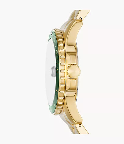 Fossil - Blue Dive Three-Hand Date Gold-Tone Stainless Steel Watch