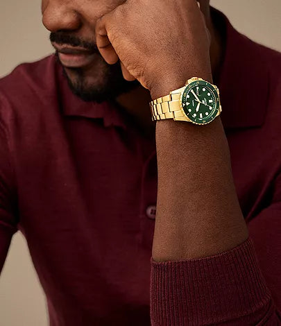 Fossil - Blue Dive Three-Hand Date Gold-Tone Stainless Steel Watch