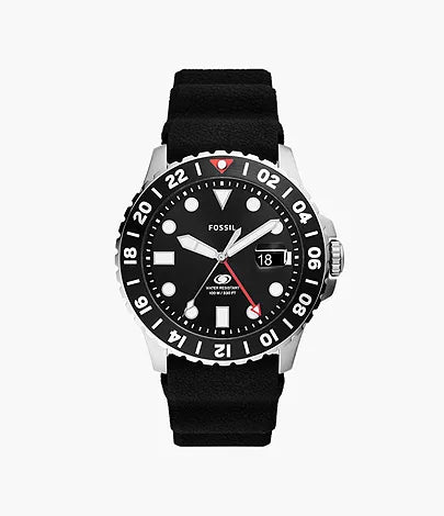 Fossil - Blue GMT Black Silicone Watch