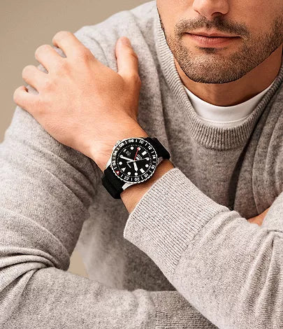 Fossil - Blue GMT Black Silicone Watch