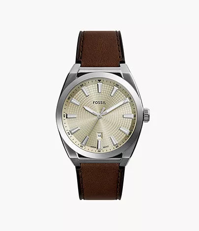 Fossil - Everett Three-Hand Date Brown Leather Watch