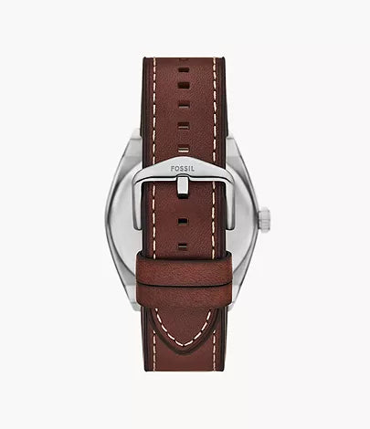 Fossil - Everett Three-Hand Date Brown Leather Watch and Bracelet Set