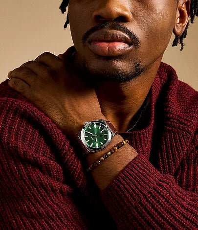 Fossil - Everett Three-Hand Date Brown Leather Watch and Bracelet Set