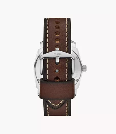 Fossil - Machine Three-Hand Date Brown Leather Watch and Bracelet Set