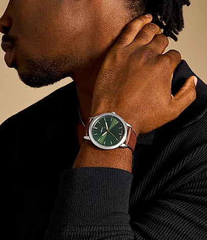 Fossil - Minimalist Three-Hand Brown Leather Watch