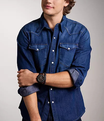 Fossil - Machine Chronograph Brown Leather Watch and Bracelet Set