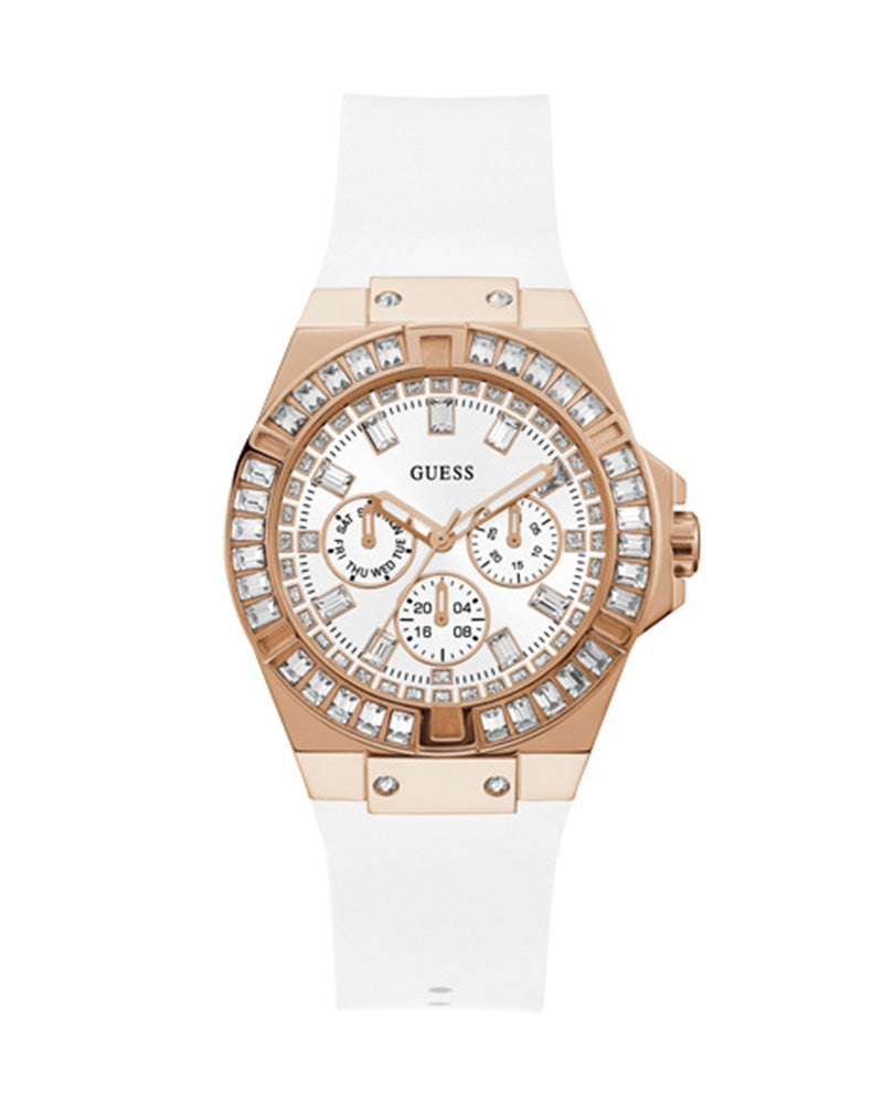 Guess - White Dial Quartz Multi-Function White Silicon Strap Watch - For Women's