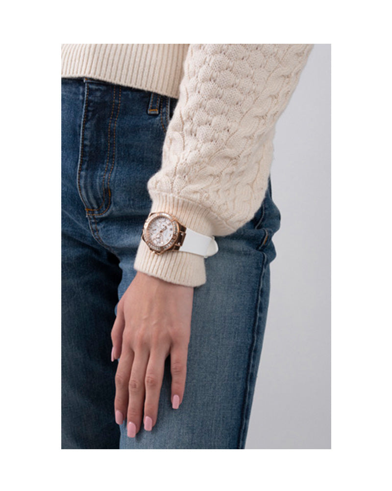 Guess - White Dial Quartz Multi-Function White Silicon Strap Watch - For Women's