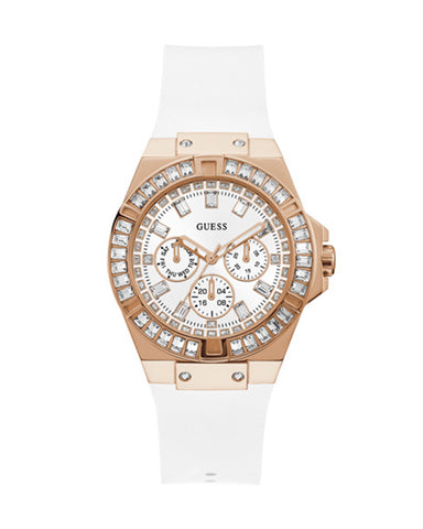 Guess - White Dial Quartz Multi-Function White Silicon Strap Watch - For Women's