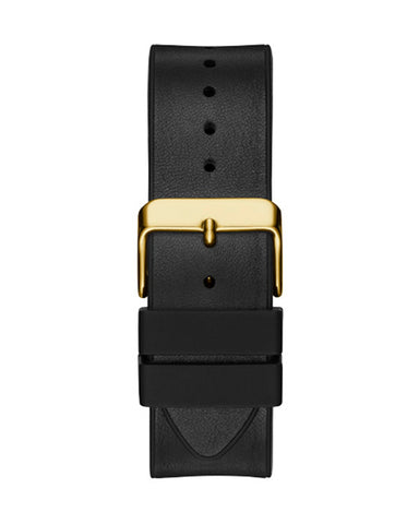 Guess - Mens Gold Case Black Multi-Function Dial Black Smooth Silicone Strap Watch