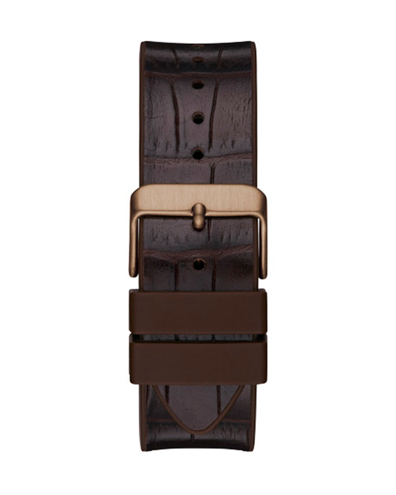 Guess - Mens Coffee Case Blue Multi-Function Dial Brown Smooth Silicone/Leather Strap Watch