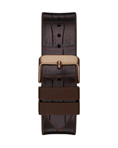 Guess - Mens Coffee Case Blue Multi-Function Dial Brown Smooth Silicone/Leather Strap Watch